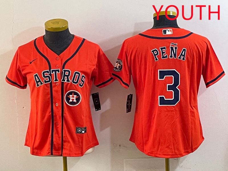 Youth Houston Astros #3 Pena Orange Game 2025 Nike MLB Jersey style 3
